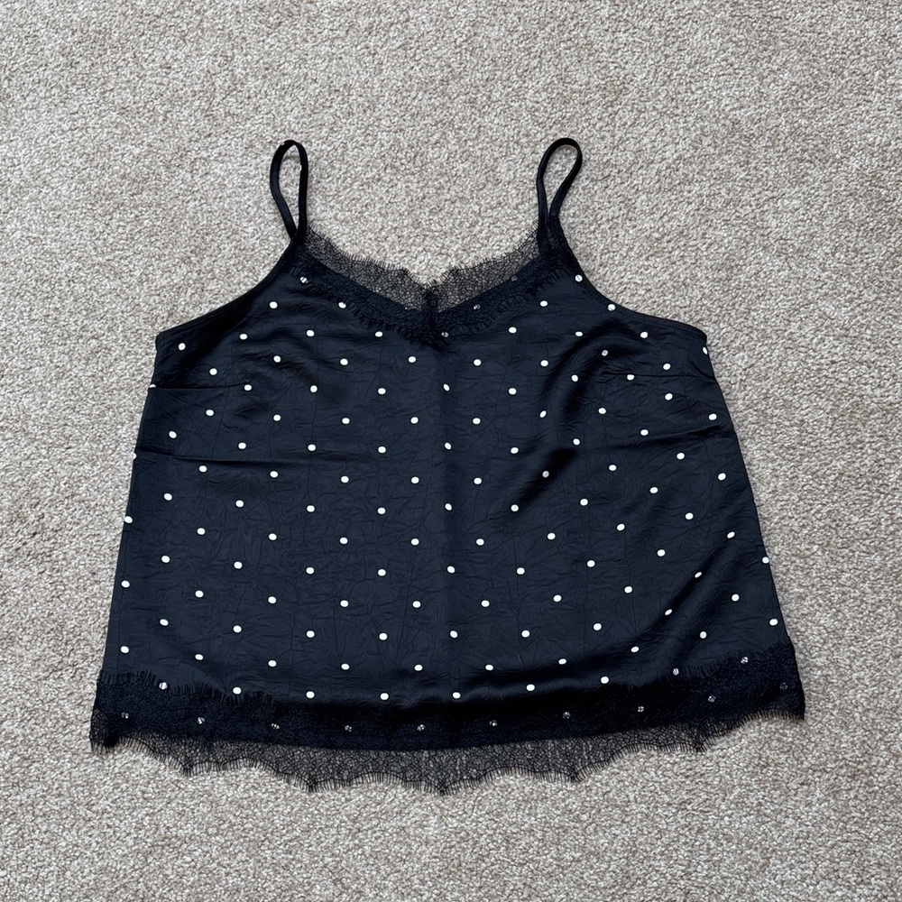 LOFT Black Polka Dot Lace Trim Cami Small NWT